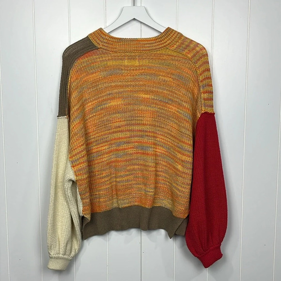 BDG Urban Outfitters Womens Knit Sweater Cream Orange. Red S/P Balloon Sleeves - Picture 11 of 14